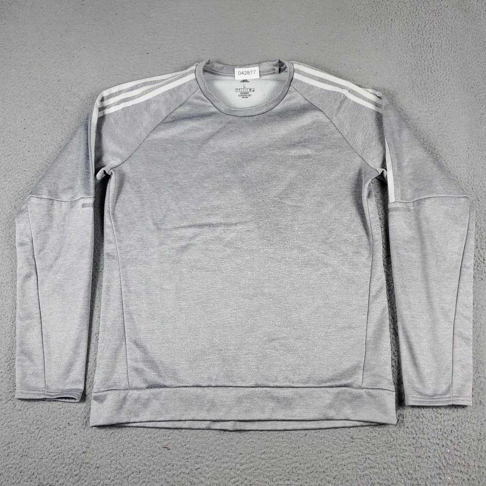 Adidas Sweater Mens Large Gray Aeroready Running Pullover Sweatshirt 042877